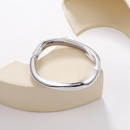 Elegance 11 designs Gold Plated Cuff Bangle Bracelets For Women Trendy Hinged Cuff Open Wide Chunky Gold Bracelet Minimalist Bangle Jewelry Gift - color: Silver Irregular