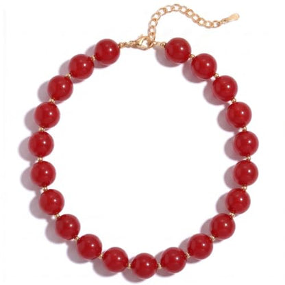 Colorful Beaded Necklace for Women Boho Statement Chunky Necklace Natural Stone Beads Gemstone Choker Necklaces Handmade Summer Beach Jewelry - color: Red