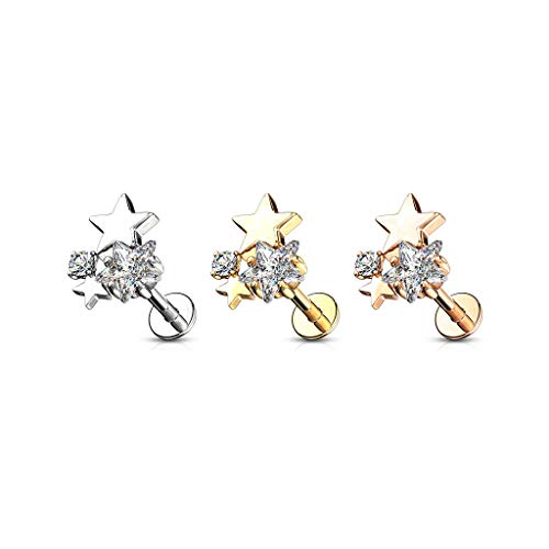 Pierced Owl - 16GA Stainless Steel CZ Crystal Star Cluster Top Labret Monroe Cartilage Ear Stud - style: Silver Tone