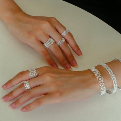 Valentines Rings for Women, Non Tarnish Chunky Wedding Ring Set, Adjustable Bohemian Statement Ring - style: Silver Fine Lace Style