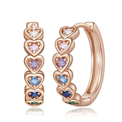 20mm Heart Earring Hoop for Women 925 Sterling Silver Post Multicolor CZ - color: rose gold
