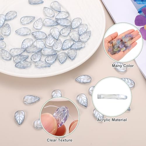 PATIKIL Leaf Beads, 50Pcs Crystal Translucent Czech Glass Beads for DIY Jewelry Making Bracelets Necklace, Light Blue Gray - color: Light Blue Gray