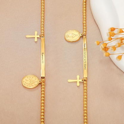 DS Inspirational Bracelet for Women Christian Engraved Bibler Verse Cross Butterfly Daisies Charm Bracelet, Exquisite Stainless Steel Jewelry Daughter Best Friend Bestie - style: Hope does not put us to shame.-Gold