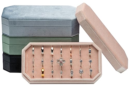 Velvet Ring Organizer Display Tray Jewelry Box Earring Holder Case | for Wedding Birthday Christmas Day (Light Pink) - color: Light Pink