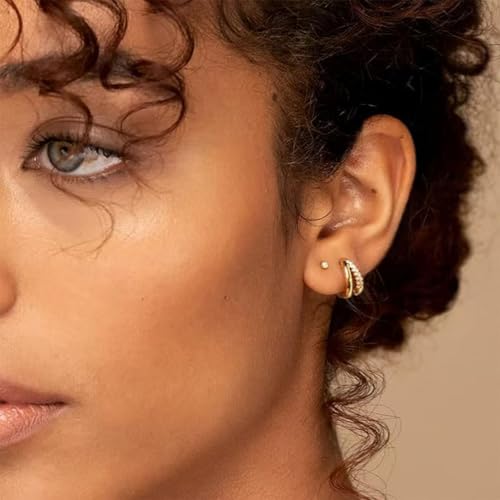 Dainty Gold Huggie Hoop Earrings for Women - 18K Gold Plated Cubic Zirconia Lightweight Mini Double Hoops Earrings for Everyday Wear - style: Double Hoop Gold