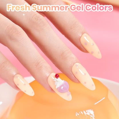 Beetles Jelly Gel Nail Polish Set, 6 Colors Pastel Cat Eye Gel Polish | Blue Purple Yellow Green Glitter Gel with Magnet Sticker Soak Off UV Gel Nail Art Salon DIY at Home Gift for Women - color: Soft Glow Pudding