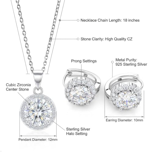 CZ Necklace and Stud Earrings Set for Women, 2PCS | Cubic Zirconia, Matching Jewelry Set, Dainty Sparkling, Daily Wear - color: 1CT+1CT Drop Back Stud