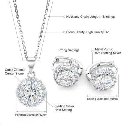 CZ Necklace and Stud Earrings Set for Women, 2PCS | Cubic Zirconia, Matching Jewelry Set, Dainty Sparkling, Daily Wear - color: 1CT+1CT Drop Back Stud