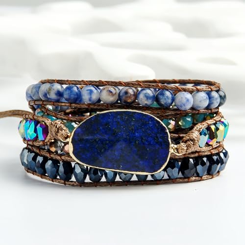Women Wrap Bracelets Boho Natural Stone Jasper Turquoises Strand Bracelet Jewelry Collection - color: Lazuli #2