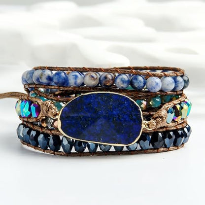 Women Wrap Bracelets Boho Natural Stone Jasper Turquoises Strand Bracelet Jewelry Collection - color: Lazuli #2