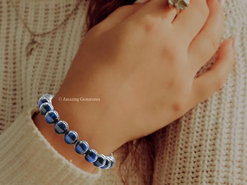 Amazing Gemstone Blue Cats Eye Crystal Bracelet for Women Men's Gifts - Protection Healing Crystal Bracelet - 8mm Gemstone Beaded Stretchable Bracelet Pulseras Para Hombres Mujer Stocking Stuffers Mothers Day Gift - color: Blue Cat's Eye