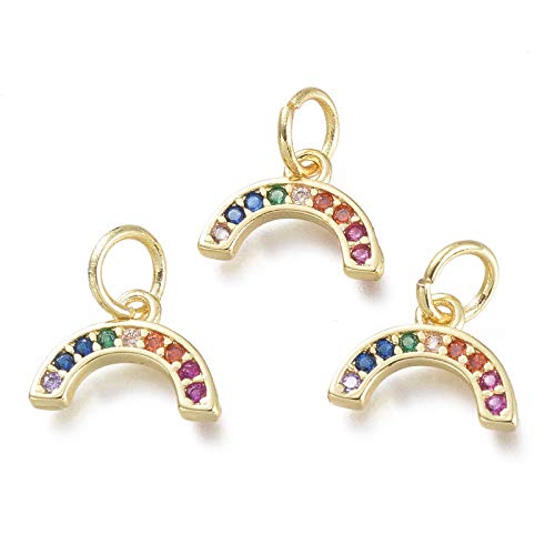 Beadthoven 20pcs Real 18K Gold Plated Rainbow Crystal Charm Pendants Colorful Half Round Circle Cubic Zirconia Charm Beads with Jump Ring for DIY Jewelry Making Tiny Dangle Accessories - color: Rainbow-Mixed