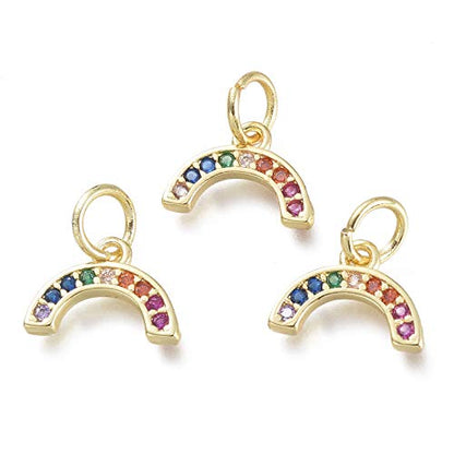 Beadthoven 20pcs Real 18K Gold Plated Rainbow Crystal Charm Pendants Colorful Half Round Circle Cubic Zirconia Charm Beads with Jump Ring for DIY Jewelry Making Tiny Dangle Accessories - color: Rainbow-Mixed