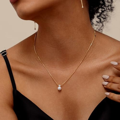 Pearl Necklaces for Women Trendy,Dainty Pearl Pendant Necklace | 14k Gold Plated Elegant Pearl Necklace,Simple Pearl Pendant,Dainty Gold Jewelry,Waterproof Summer Bridal Wedding Accessories - color: GOLD-11
