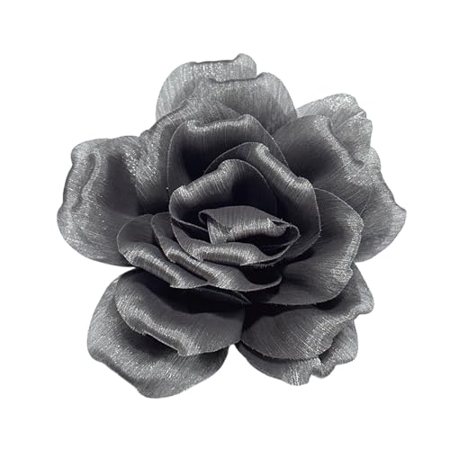 Flash Camellia Flower Brooch Pin for Women Men Elegant Texture Fabric Dahlia Rose Floral Brooches Lapel Pins Dainty Wedding Holiday Party Costume Dress Accessories Jewelry - color: Grey