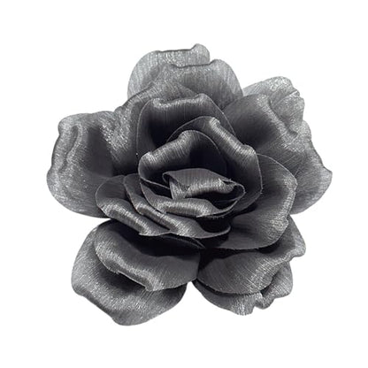 Flash Camellia Flower Brooch Pin for Women Men Elegant Texture Fabric Dahlia Rose Floral Brooches Lapel Pins Dainty Wedding Holiday Party Costume Dress Accessories Jewelry - color: Grey