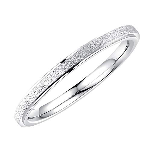 Women's Stainless Steel 2mm Thin Stacking Midi Rings Silver Rose Gold Sand Blast Finish Engagement Wedding Bands Size 3 to 10 - color: Silver