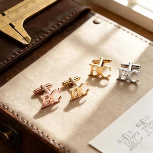 Custom Men’s Cufflinks - Personalized Cuff Links Initials/Names/Dates - 18K Gold Plated 304 Stainless Steel - Ideal Father’s Day & Christmas Gift for Men - style: Style 5
