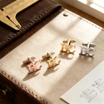 Custom Men’s Cufflinks - Personalized Cuff Links Initials/Names/Dates - 18K Gold Plated 304 Stainless Steel - Ideal Father’s Day & Christmas Gift for Men - style: Style 6