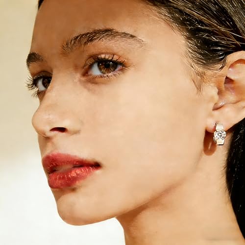 Sterling Silver Hoop Earrings, Hoops CZ Cubic Zirconia White Gold Plated Huggie Hoop Earrings for Women Gift 1.2 ct - color: silver