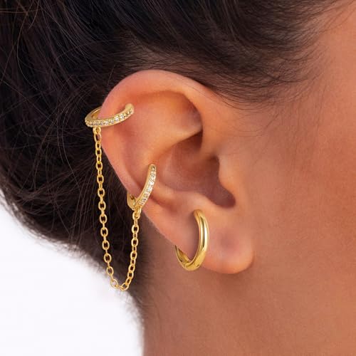 Ear Cuff Earrings for Women Non Piercing - 18K Really Gold Plated Cuff Earrings Trendy Cubic Zirconia Huggie Hoop Cartilage Earring Jewelry Gifts Gold Earring fpr Women Girls - color: 06-Cz Earrings Cuff