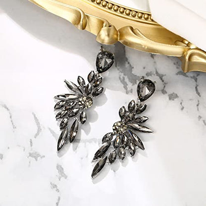 Women's Wedding Bridal Earrings Prom Dangle Earring | Shiny Crystal Teardrop Multi Marquise Cluster for Bride Bridesmaid Bling Jewelry Costume Party Accessories - color: 16-Grey Silver-Tone