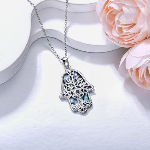 Hamsa Necklace 925 Sterling Silver Evil Eye/Lotus Flower/Star of David/Chai/Yin Yang Hamsa Hand Pendant Jewelry Hand of Fatima Gifts for Women - style: Star of David
