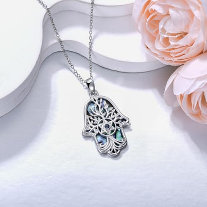 Hamsa Necklace 925 Sterling Silver Evil Eye/Lotus Flower/Star of David/Chai/Yin Yang Hamsa Hand Pendant Jewelry Hand of Fatima Gifts for Women - style: Star of David