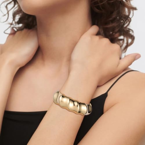 HZMAN Chunky Gold Cuff Bracelets for Women Thick Wide Bangle Bracelet Hammered Open Hinge Wrist Cuff Bracelet Jewelry Gift - color: 10.Twisted Gold