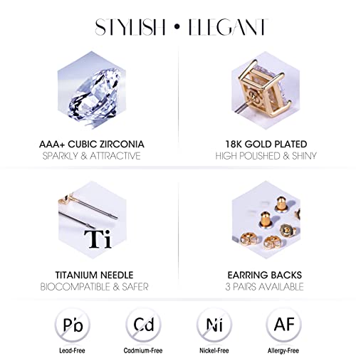 Earrings Holy Stud Earrings for Girls/Women, Sliver Gold Wedding Earrings for Bridesmaids - color: 6mm Square Base|Gold