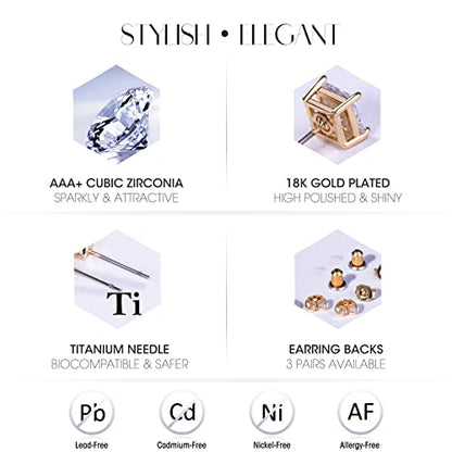 Earrings Holy Stud Earrings for Girls/Women, Sliver Gold Wedding Earrings for Bridesmaids - color: 8mm Square Base|Gold