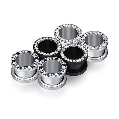 WBRWP Unisex Women 6pcs/8pcs-3pairs/4pairs Hollow Zircon Stainless Steel Screw Ear Plugs Tunnels with ZirconEar Plugs Tunnels - Ear Expander - Ear Gauges Stretcher Body Piercing 8g-5/8 - color: 3pairs(6pcs) set with Zircon