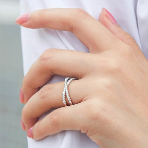 OOOPEL Sterling Silver Adjustable Ring S925 Silver Rings for Women Cubic Zirconia Twist Love Knot Dainty Ring Silver Minimalist Open Finger Rings Silver Thumb Sterling Silver Ring - color: figure eight ring