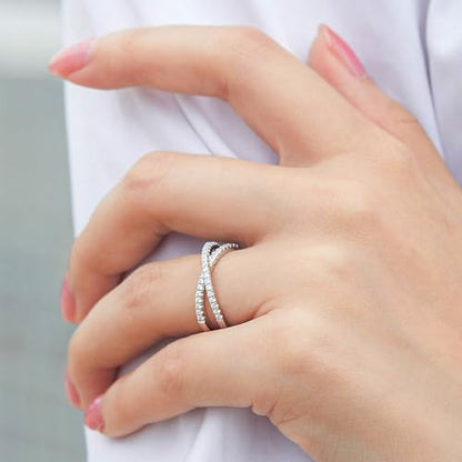 OOOPEL Sterling Silver Adjustable Ring S925 Silver Rings for Women Cubic Zirconia Twist Love Knot Dainty Ring Silver Minimalist Open Finger Rings Silver Thumb Sterling Silver Ring - color: figure eight ring