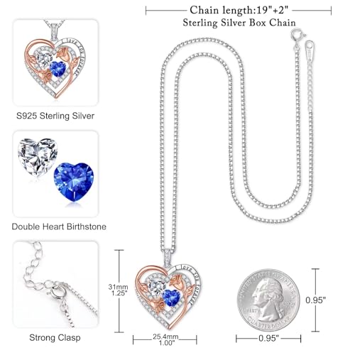 Iefil Heart Birthstone Necklace for Women - Double Birthstone Jewelry | 925 Sterling Silver, Gift Box Packaging, Anniversary Birthday Gifts for Women Wife Mom - color: 04-09-Apr-Sept Birthstone