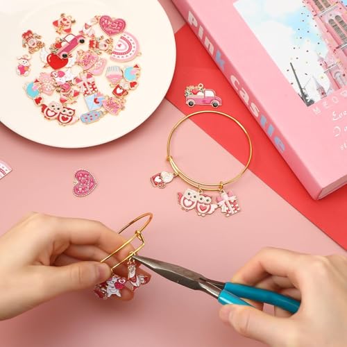 MARFOREVER 40 Pcs/20 Pairs Valentines Charms for Jewelry Making Heart Charm | Gold Enamel Red Pink Romantic Love Charm, Heart Charms Pendant, for Valentine's Day Bracelet Necklace Earrings Jewelry Making - style: Valentines