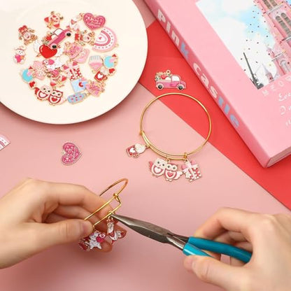 MARFOREVER 40 Pcs/20 Pairs Valentines Charms for Jewelry Making Heart Charm | Gold Enamel Red Pink Romantic Love Charm, Heart Charms Pendant, for Valentine's Day Bracelet Necklace Earrings Jewelry Making - style: Valentines