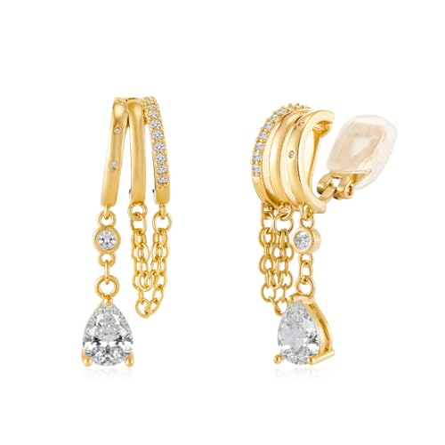 YOQUCOL Gold Plated Y2K Clip On Hoop Earrings for Women,Sweet Cool Edgy Trendy Layered Hoop with Tassel Chain Dangle, Non Pierced Jewelry Gifts - color: Teardrop