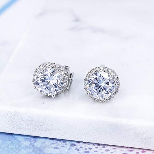 YOQUCOL 10MM Cubic Zirconia Crystal Clip On Stud Earrings Round Non Pierced Earrings for Women - color: White
