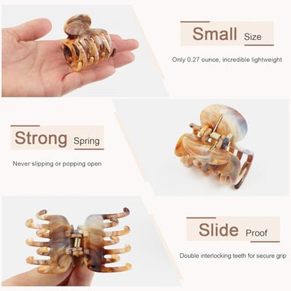 8PCS Claw Clips for Thin Hair Women, 1.6" Small Hair Claw Clips | Marble Pattern Hair Claw Clips for Fine Thick Hair Strong Hold Double Row Teeth Hair Clips Cute Jaw Clamps - color: Multicolor