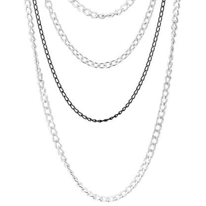 COOLSTEELANDBEYOND Statement Necklace Waterfall Multi-Strand Curb Link Rolo Chains, Punk Rock Cool, Light Weight - color: C-Color: Silver & Black