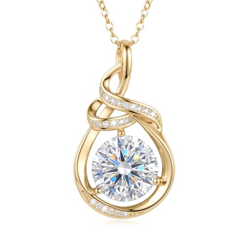 Teardrop Birthstone Necklace for Women 14K Gold/White Gold Elegant Ribbon Pendent Anniversary Love Birthday Gifts for Mom Women, 18"+2" Inches - color: Gold-04-Apr Birthstone