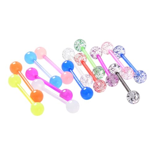 FORUBUS Colorful Tongue Rings Nipple Rings for Women Body Piercing Jewelry 14G 16mm Pierced Barbells Body Jewelry 50Pcs/30Pcs/20Pcs Pack - color: E-16pcs glow