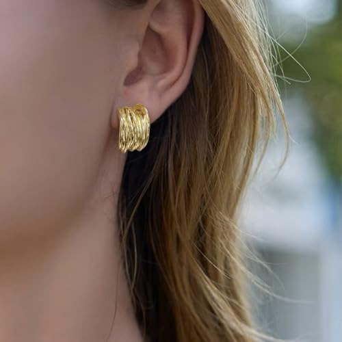 Chunky Clip On Earrings for Women Earrings Non-piercing Hoop Earrings - color: Gold
