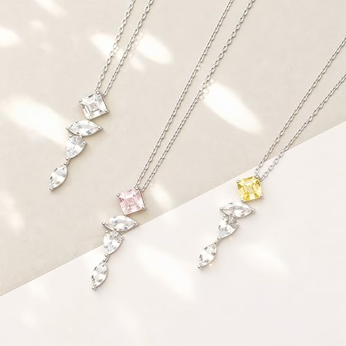 Dainty Drop Necklace, Square Marquise Teardrop CZ Long Pendant | Hypoallergenic Multi-Shape AAAA Zirconia Y Necklace for Women, Elegant Jewelry for Wedding, Birthday and Anniversary