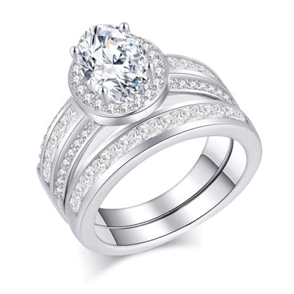 CEJUG 3Ct Princess Wedding Rings for Women Engagement Ring Set Bands 18k White Gold Plated Halo Cz Size 6-10 - color: White Oval