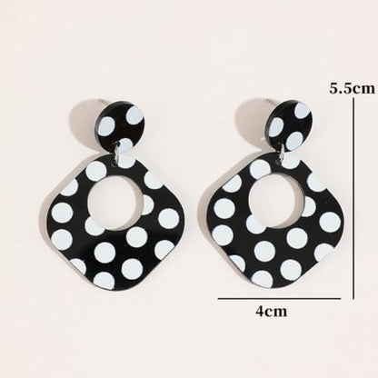 Polka Dot Black White Dangle Drop Earrings for Women | Cute Geometric Resin Statement Dangling Stud Fashion Y2K Jewelry - color: Rectangle