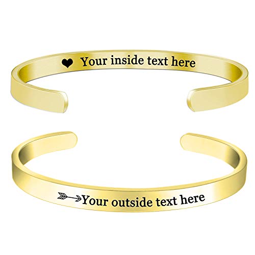 Amlion Personalized Bracelets for Women,Engraved Custom Bracelets Cuff Inspirational Personalized Gifts for Women Girls-Double Side Engraved - color: Gold