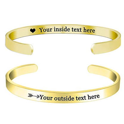 Amlion Personalized Bracelets for Women,Engraved Custom Bracelets Cuff Inspirational Personalized Gifts for Women Girls-Double Side Engraved - color: Gold