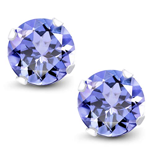 Gem Stone King 10K White Gold Tanzanite Stud Earrings For Women Men | 1.00 Cttw | Gemstone Birthstone | Round 5MM | Fine Jewelry Gifts for Women Mom Wife Her